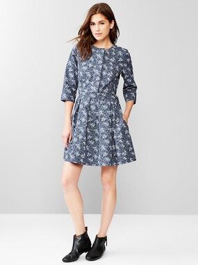 GAP Linen Blue Floral Fit-and-Flare Dress